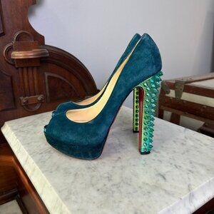 Christian Louboutin Babel Clou 140 Teal Spike Pumps size 38